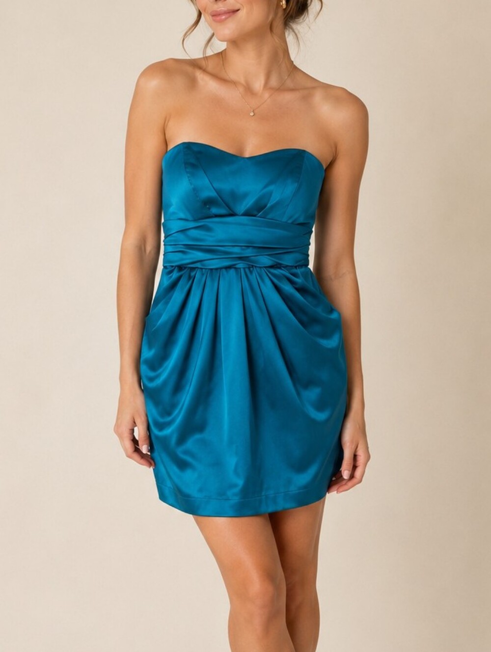 Forever 21 Teal Strapless Satin Cocktail Dress Mini Party Dress Women Size S Y2K